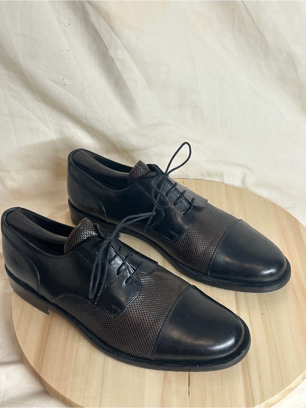 Bragano Black Leather Cap Toe Perforated Oxford Dress Shoes 11